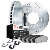7512-99642 Drilled/Slotted Brake Rotors w/5000 Advanced Brake Pads Kit & Hardware [Silver], Fits Select Ford/Lincoln/Mercury/Maz