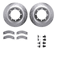 7512-99645 Drilled/Slotted Brake Rotors w/5000 Advanced Brake Pads Kit & Hardware [Silver], Fits Select Ford/Lincoln/Mercury/Maz