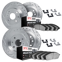 7514-07010 Drilled/Slotted Brake Rotors w/5000 Advanced Brake Pads Kit & Hardware [Silver], 1966-1967 Mopar, Position: Front and