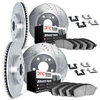 7514-31034 Drilled/Slotted Brake Rotors w/5000 Advanced Brake Pads Kit & Hardware [Silver], 2012-2019 BMW, Position: Front and R