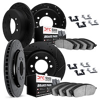 7514-40260 Drilled/Slotted Brake Rotors w/5000 Advanced Brake Pads Kit & Hardware [Silver], 2007-2017 Multiple Makes/Models, Pos
