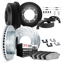 7514-47234 Drilled/Slotted Brake Rotors w/5000 Advanced Brake Pads/Drums/Shoes & Hardware Kit [Silver], 1993-2005 Multiple Makes
