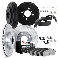 7514-67088 Drilled/Slotted Brake Rotors w/5000 Advanced Brake Pads/Drums/Shoes & Hardware Kit [Silver], 2007-2017 Infiniti/Nissa
