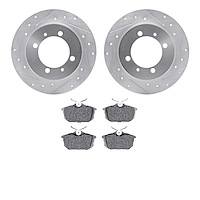 7602-27027 Drilled/Slotted Brake Rotors w/5000 Euro Ceramic Brake Pads Kit [Silver], 2000-2004 Multiple Makes/Models, Position: 