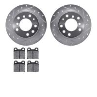 7602-31003 Drilled/Slotted Brake Rotors w/5000 Euro Ceramic Brake Pads Kit [Silver], 1969-1978 BMW, Position: Rear