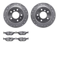 7602-31015 Drilled/Slotted Brake Rotors w/5000 Euro Ceramic Brake Pads Kit [Silver], 1981-1986 BMW, Position: Rear