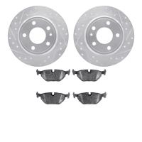 7602-31020 Drilled/Slotted Brake Rotors w/5000 Euro Ceramic Brake Pads Kit [Silver], 1987-1992 BMW, Position: Rear