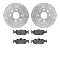7602-47000 Drilled/Slotted Brake Rotors w/5000 Euro Ceramic Brake Pads Kit [Silver], 1994-2010 GM, Position: Front