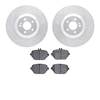 7602-63083 Drilled/Slotted Brake Rotors w/5000 Euro Ceramic Brake Pads Kit [Silver], 2017-2018 Mercedes-Benz, Position: Rear