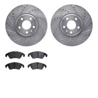 7602-73051 Drilled/Slotted Brake Rotors w/5000 Euro Ceramic Brake Pads Kit [Silver], 2012-2017 Audi/Volkswagen, Position: Front