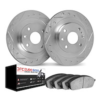 7602-92014 Drilled/Slotted Brake Rotors w/5000 Euro Ceramic Brake Pads Kit [Silver], 2018-2019 Audi/Volkswagen, Position: Rear