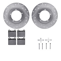 7612-02001 Drilled/Slotted Brake Rotors w/5000 Euro Ceramic Brake Pads Kit & Hardware [Silver], 1965-1973 Porsche, Position: Fro