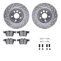 7612-11027 Drilled/Slotted Brake Rotors w/5000 Euro Ceramic Brake Pads Kit & Hardware [Silver], 2016-2019 Land Rover, Position: 