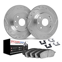 7612-16003 Drilled/Slotted Brake Rotors w/5000 Euro Ceramic Brake Pads Kit & Hardware [Silver], 1969-1974 Alfa Romeo, Position: 