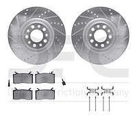 7612-16005 Drilled/Slotted Brake Rotors w/5000 Euro Ceramic Brake Pads Kit & Hardware [Silver], 2017-2021 Alfa Romeo, Position: 