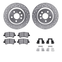 7612-27039 Drilled/Slotted Brake Rotors w/5000 Euro Ceramic Brake Pads Kit & Hardware [Silver], 2007-2018 Volvo, Position: Rear