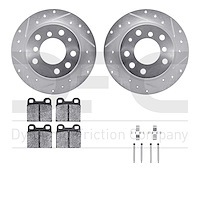 7612-31002 Drilled/Slotted Brake Rotors w/5000 Euro Ceramic Brake Pads Kit & Hardware [Silver], 1969-1978 BMW, Position: Rear