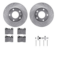 7612-31006 Drilled/Slotted Brake Rotors w/5000 Euro Ceramic Brake Pads Kit & Hardware [Silver], 1976-1982 BMW, Position: Front