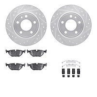 7612-31019 Drilled/Slotted Brake Rotors w/5000 Euro Ceramic Brake Pads Kit & Hardware [Silver], 1987-1992 BMW, Position: Rear
