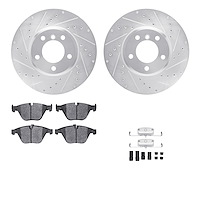 7612-31057 Drilled/Slotted Brake Rotors w/5000 Euro Ceramic Brake Pads Kit & Hardware [Silver], 2004-2010 BMW, Position: Front