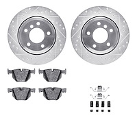 7612-31068 Drilled/Slotted Brake Rotors w/5000 Euro Ceramic Brake Pads Kit & Hardware [Silver], 2006-2010 BMW, Position: Rear