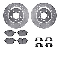7612-31087 Drilled/Slotted Brake Rotors w/5000 Euro Ceramic Brake Pads Kit & Hardware [Silver], 2011-2016 BMW, Position: Rear