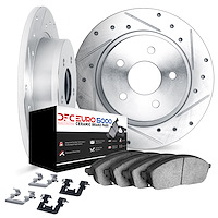 7612-63001 Drilled/Slotted Brake Rotors w/5000 Euro Ceramic Brake Pads Kit & Hardware [Silver], 1963-1967 Mercedes-Benz, Positio