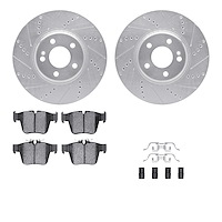 7612-63093 Drilled/Slotted Brake Rotors w/5000 Euro Ceramic Brake Pads Kit & Hardware [Silver], Fits Select Mercedes-Benz, Posit