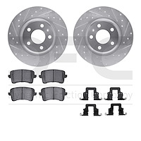 7612-73051 Drilled/Slotted Brake Rotors w/5000 Euro Ceramic Brake Pads Kit & Hardware [Silver], 2008-2017 Audi/Volkswagen, Posit