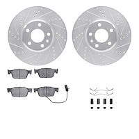 7612-73064 Drilled/Slotted Brake Rotors w/5000 Euro Ceramic Brake Pads Kit & Hardware [Silver], Fits Select Audi/Volkswagen, Pos