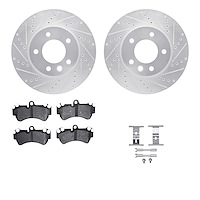 7612-74048 Drilled/Slotted Brake Rotors w/5000 Euro Ceramic Brake Pads Kit & Hardware [Silver], 2003-2010 Multiple Makes/Models,