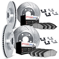7614-20007 Drilled/Slotted Brake Rotors w/5000 Euro Ceramic Brake Pads Kit & Hardware [Silver], 2017-2020 Multiple Makes/Models,