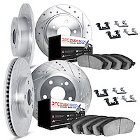 7614-74006 Drilled/Slotted Brake Rotors w/5000 Euro Ceramic Brake Pads Kit & Hardware [Silver], 2015-2018 Audi/Volkswagen, Posit