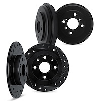 8004-92024 Drilled/Slotted Brake Rotors & Drums Kit [Black], 1998-2004 Ford/Lincoln/Mercury/Mazda, Position: Front and Rear