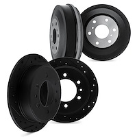 8004-92042 Drilled/Slotted Brake Rotors & Drums Kit [Black], 2002-2018 Infiniti/Nissan, Position: Front and Rear
