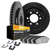 8212-92001 Drilled/Slotted Rotors w/Heavy-Duty Brake Pads Kit & Hardware [Black], 2008-2017 Mitsubishi, Position: Front