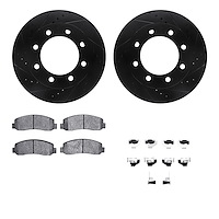 8212-99200 Drilled/Slotted Rotors w/Heavy-Duty Brake Pads Kit & Hardware [Black], 2005-2011 Ford/Lincoln/Mercury/Mazda, Position