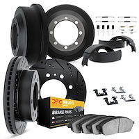 8214-48042 Drilled/Slotted Rotors w/Heavy-Duty Brake Pads/Drums/Shoes & Hardware Kit [Black], 1976-1977 GM, Position: Front and 