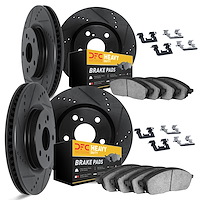 8214-76006 Drilled/Slotted Rotors w/Heavy-Duty Brake Pads Kit & Hardware [Black], Fits Select Lexus/Toyota/Scion, Position: Fron