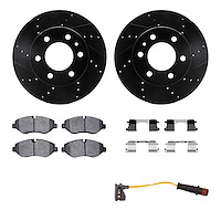 8222-40013 Drilled/Slotted Rotors w/Heavy-Duty Brake Pads/Sensor & Hardware [Silver], 2007-2018 Multiple Makes/Models, Position: