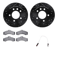8232-40003 Drilled/Slotted Rotors w/Heavy-Duty Brake Pads Kit & Sensor [Silver], 2002-2006 Multiple Makes/Models, Position: Fron