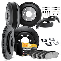8284-76004 Drilled/Slotted Rotors w/Heavy-Duty Brake Pads/Drums/Shoes/Hardware/Adjusters [Silver], Fits Select Lexus/Toyota/Scio