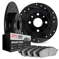 8302-14003 Drilled/Slotted Brake Rotors with 3000-Series Ceramic Brake Pads Kit [Black], 1972-1976 Multiple Makes/Models, Positi