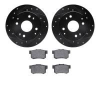 8302-58016 Drilled/Slotted Brake Rotors with 3000-Series Ceramic Brake Pads Kit [Black], 1992-1994 Acura/Honda, Position: Rear