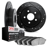 8302-58018 Drilled/Slotted Brake Rotors with 3000-Series Ceramic Brake Pads Kit [Black], 1996-1998 Acura/Honda, Position: Rear
