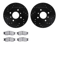 8302-67004 Drilled/Slotted Brake Rotors with 3000-Series Ceramic Brake Pads Kit [Black], 2011-2013 Renault, Position: Front