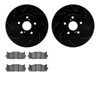 8302-76160 Drilled/Slotted Brake Rotors with 3000-Series Ceramic Brake Pads Kit [Black], 2007-2018 Lexus/Toyota/Scion, Position: