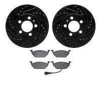 8302-92003 Drilled/Slotted Brake Rotors with 3000-Series Ceramic Brake Pads Kit [Black], 2003-2017 Audi/Volkswagen, Position: Fr