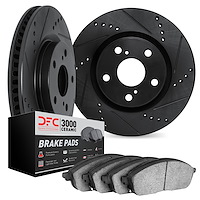 8302-92044 Drilled/Slotted Brake Rotors with 3000-Series Ceramic Brake Pads Kit [Black], 2011-2018 Renault, Position: Front