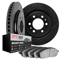 8302-92047 Drilled/Slotted Brake Rotors with 3000-Series Ceramic Brake Pads Kit [Black], 2013-2017 Ford/Lincoln/Mercury/Mazda, P